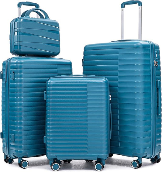 Hardshell 4 Luggage Sets, Lightweight Wave Suitcases with Spinner Wheels