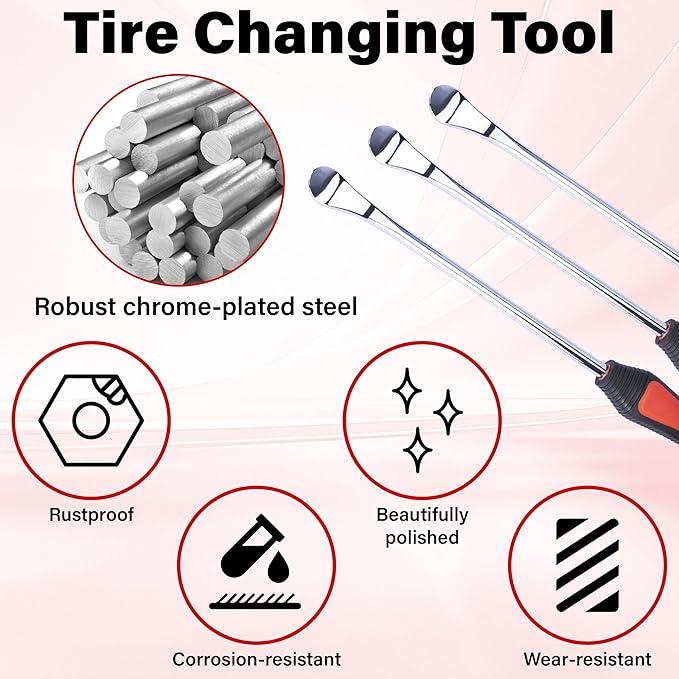 ecocstm 12.2 Inch Tire Spoons, Dirt Bike Tire Changing Tools, Tire Changing Kit, Tire Removal Tool, with Rim Protector, Valve Tool, Valve Cores and Caps, for Motorcycle/Lawn Mower/Tractor/Bicycle