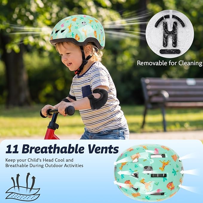 Toddler Helmet with Knee Pads and Elbow Pads Set for Kids Age 1-3, Adjustable Infant Baby Bike Helmet for Girls Boys for Balance Bike, Scooter, Bicycle