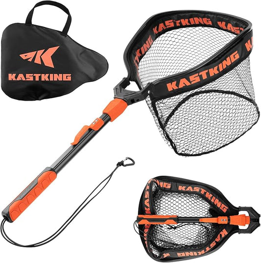 KastKing Titanet ランディングネット、丈夫なアルミハンドル、滑り止めハイビズグリップ、コンパクトバッグ＆ストラップ、カヤック、湖、フライ、川釣り、2種類のネットオプション