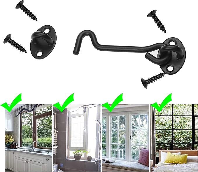 Kare & Kind Hook and Eye Latch (4-inch) - with Mounting Screws - Heavy Duty Locks for Door, Gates, Barns, Bathrooms, Cabins (1-White, 1-Black)