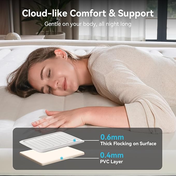 COMMOUDS Queen Air Mattress with 2000mAh Battery Powered Pump, 18" Raised Inflatable Mattress, Portable Blow up Mattress, Air Bed for Camping, Home and Guest