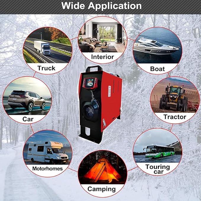ZHIBANG Diesel Air Heater All in one,12V/8KW Parking Heater,Diesel Heater with Smart LCD Display,5L Fuel Tank and Muffler,Suitable for RV,Trailer,Truck,Boat (红液晶一体机)