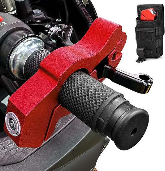 Motorcycle Locks Anti Theft: CNC Heavy Duty Handlebar Throttle Grip Brake Lever Security Motorcycle Lock Universal for Dirt Bike Moped Scooter Motorbike, ATV Alarm Accessories (Red)