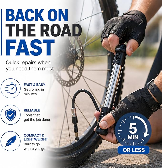 ANGORA BRANDS Bike Tire Repair Kit – All-in-One Bicycle Repair Kit with Pump, Multi Tool & Tire Levers, Portable Emergency Bike Tool Kit for Road, Mountain & Hybrid Bikes