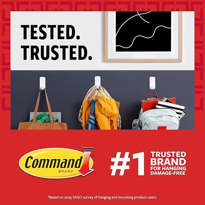 Command 5 lb Large Utility Hooks, 7 Hooks and 12 Strips, Damage-Free Hanging Wall Hook with Adhesive Strips, No Tools Required, Great for Home Kitchen Office Organization | 12-Strips, Organize, Damage-Free