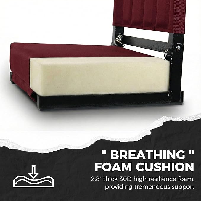 SPORT BEATS Stadium Seats with Back Support Bleacher Chairs with Back and Cushion Thick Padded Bleacher Seats Includes Shoulder Strap Maroon 2pcs Regular