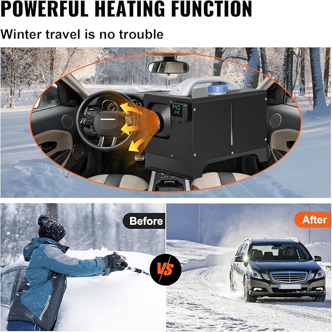 VEVOR ディーゼルヒーター 12V リモートコントロールとLCDディスプレイ付きオールインワンディーゼルエアヒーター 5L燃料タンク 急速加熱 ポータブルディーゼルパーキングヒーター RV トラック用 8KW ベーシック ブラック