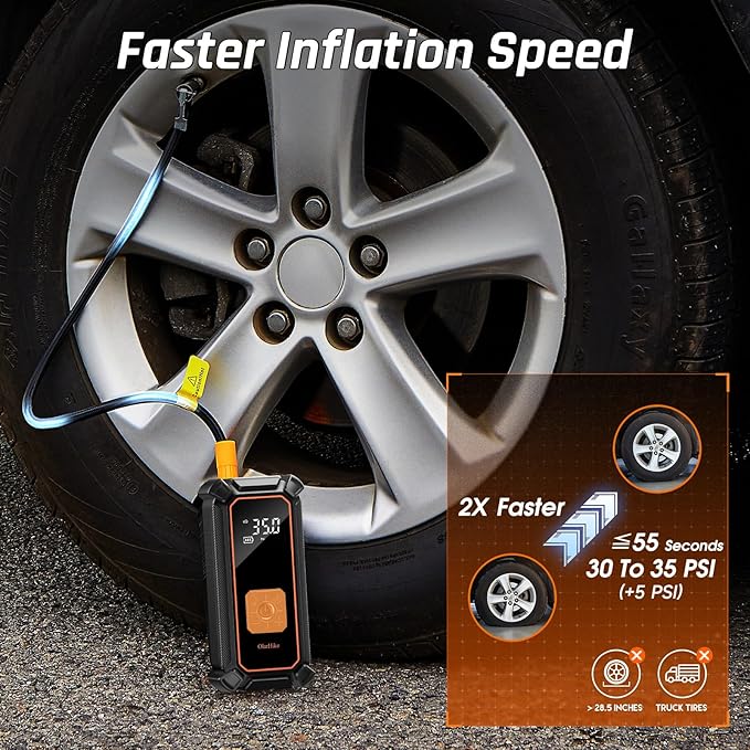 OlarHike Family Choice Awards Winner Cordless Tire Inflator Portable Air Compressor, Dual Power - 5400mAh&12V DC, Air Pump for Car Tires, Bike, Motorcycle, Electric Pump, Digital Pressure Gauge