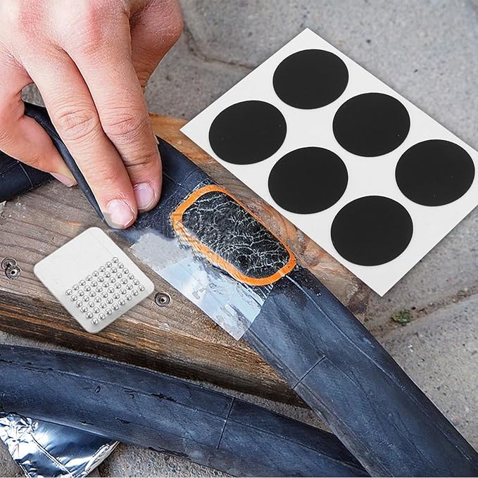 minkissy Bike Tire Repair Kit with 18 Tubeless Patches 2 Cycling Tire Levers and 1 Rasp Tool – Portable Bicycle Puncture Repair Set for Mountain and Road Bikes On-the-go Flat Fix