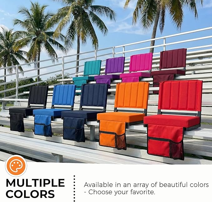 SPORT BEATS Stadium Seats with Back Support Bleacher Chairs with Back and Cushion Thick Padded Bleacher Seats Includes Shoulder Strap Black 1pc Standard