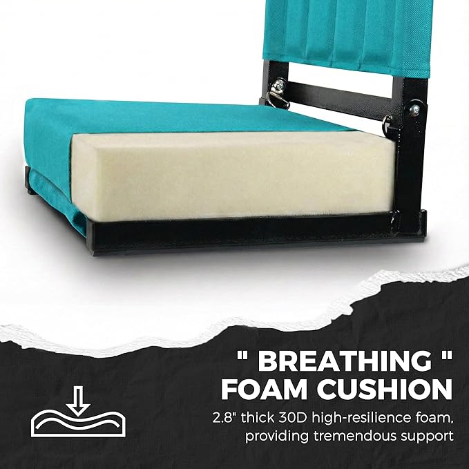 SPORT BEATS Stadium Seats with Back Support Bleacher Chairs with Back and Cushion Thick Padded Bleacher Seats Includes Shoulder Strap Cyan 1pc Standard