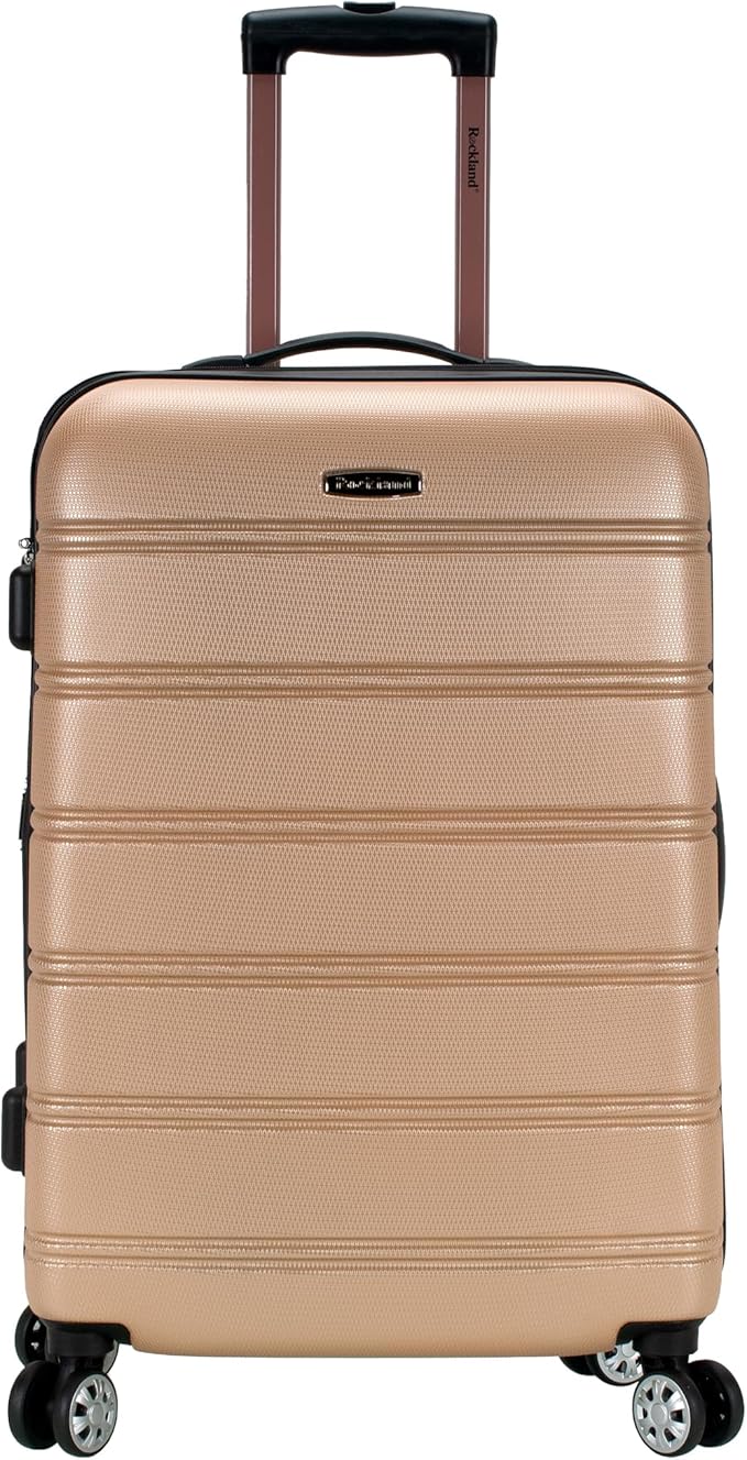 Rockland Melbourne Hardside Expandable Spinner Wheel Luggage, Champagne, Checked-Medium 24-Inch
