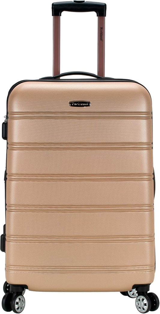 Rockland Melbourne Hardside Expandable Spinner Wheel Luggage, Champagne, Checked-Medium 24-Inch