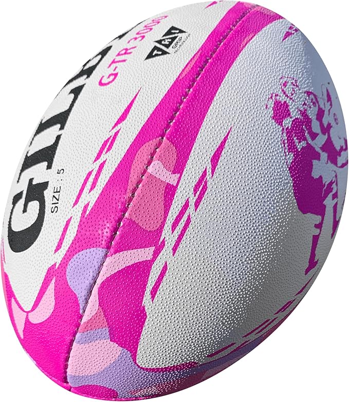 Rugby Imports X Gilbert G-TR3000 Pink Camo Rugby Ball - Adult and Youth Sizes 3, 4, and 5