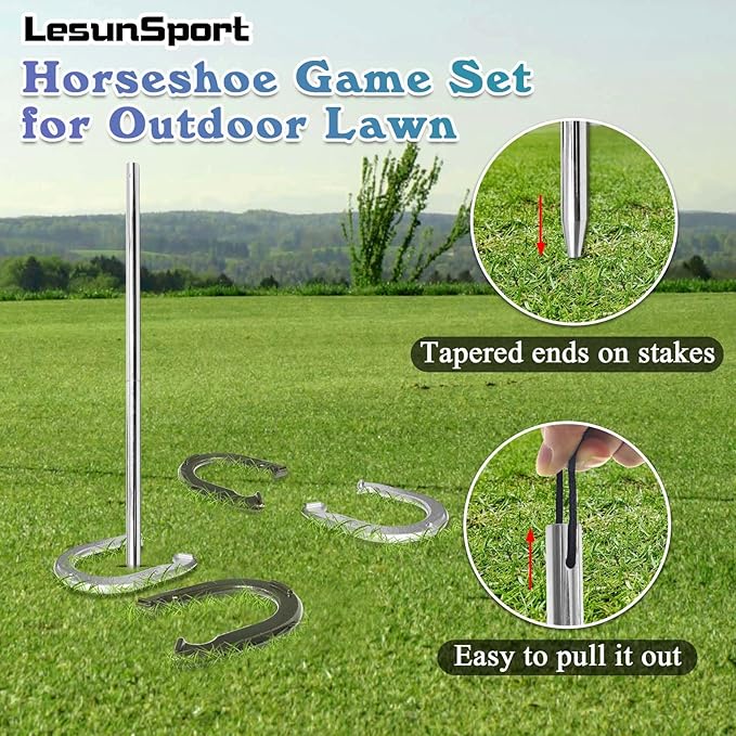 Heavy-Duty Horseshoe Outside Game Set with 4 Forged Steel Horseshoes，2 Steel Stakes and 1 Carrying Bag,Regulation Size Horseshoes Game Set for Outdoor Lawn, Beach, Backyard