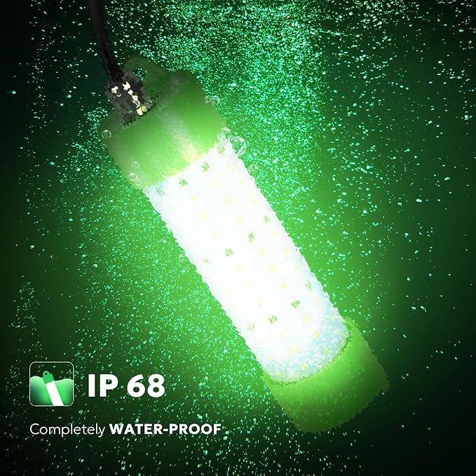 SF DC 12V LED Underwater Fishing Light 45W 70W 100W Fish Attracting Light 5600 7000 13000lm Green Fishing Light Submersible for Dock and Boats IP68 Waterproof with Cigarette Lighter or Battery Clips