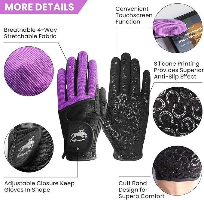 FINGER TEN Womens Horse Riding Gloves Premium Equestrian Horseback Gloves for Ladies, Mesh Breathable Lightweight Comfortable Grip Summer Color Pack