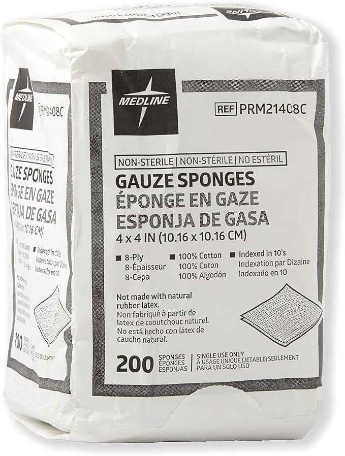 Medline Non-Sterile Cotton Woven Gauze Sponges, 8 Ply, Ideal for Wound Dressing and Cleaning, Case of 4000