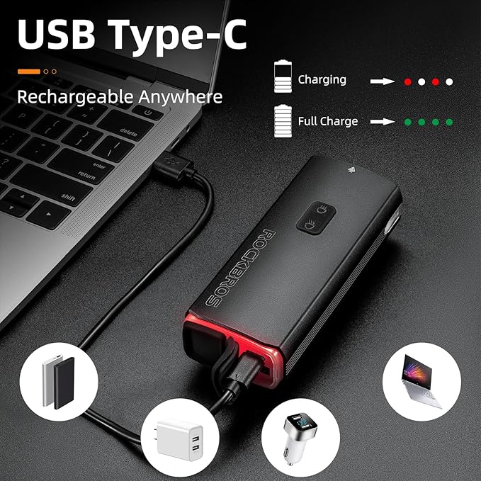 ROCKBROS Bike Lights 10000mAh USB-C Rechargeable Bike Lights for Night riding-3000 Lumens Bright Bicycle Lights-Over 24 Hours Runtime - IPX6 Waterproof Bike Headlight