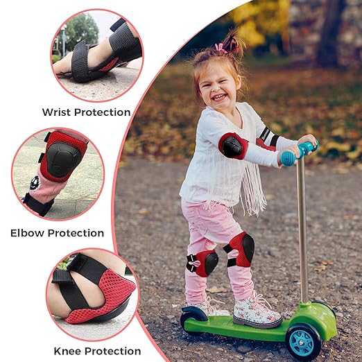BOSONER Basic Kids Protective Gear: Kids Knee Pads and Elbow Pads with Wrist Guards Set for 3-15 Years - Design for Roller Skates, Cycling, BMX Bike, Skateboard, Inline Skating, Scooter Riding Sports