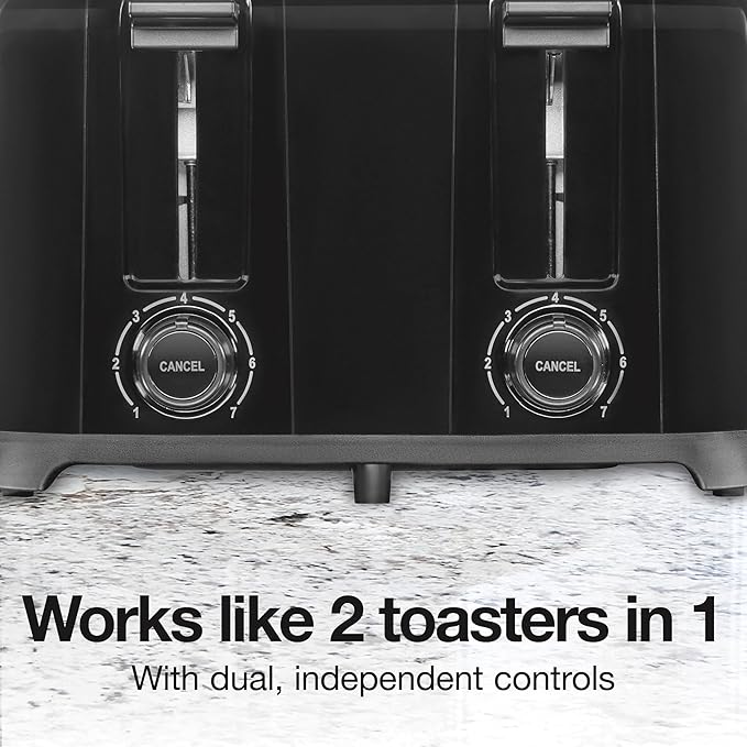 Proctor Silex 4 Slice Toaster with Extra Wide Slots for Bagels, Cool-Touch Walls, Shade Selector With 7 Browning Levels, Toast Boost, Auto Shut-off and Cancel Button, Black (24215PS) (Pack of 2)