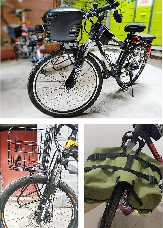 Front Bike Rack, 15KG Capacity Bicycle Luggage Rack Universal Cargo Carrier for Mountain/City Bike, Heavy Duty Touring Pannier Stand