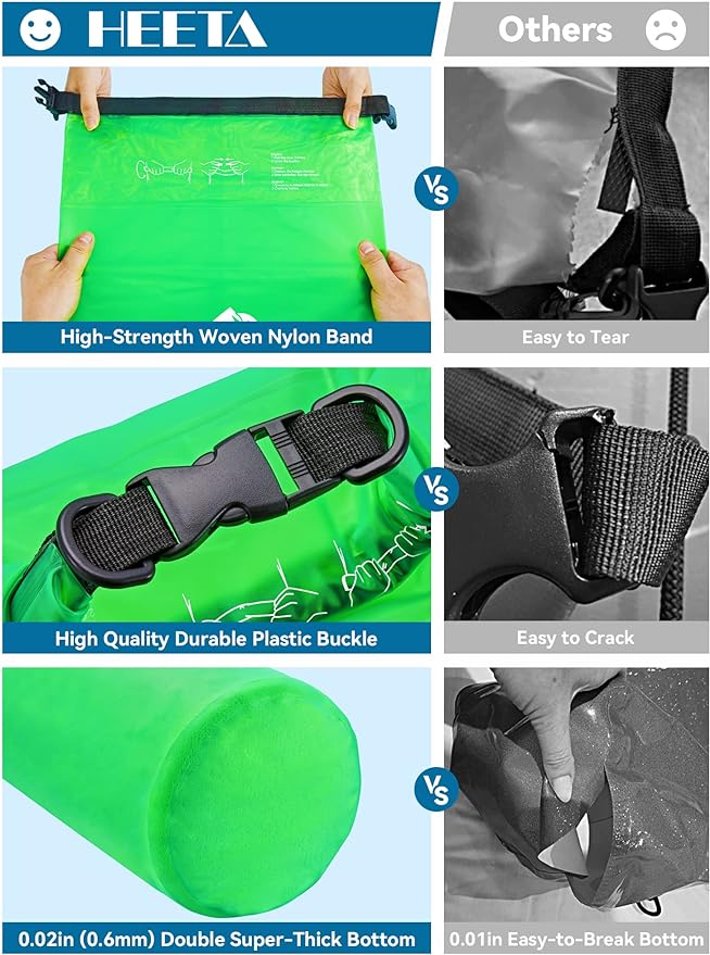 HEETA Dry Bag Waterproof for Women Men, 5L/10L/20L/30L/40L Roll Top Lightweight Dry Storage Bag Backpack with Phone Case for Travel Swimming Boating Kayaking Paddle Board Camping Beach Accessories