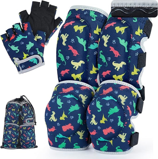 Soft Toddler Knee Pads and Elbow Pads Set with Bike Gloves, Non-Slip Toddler Knee Pads for Boys Girls 2-4 Years, Breathable Kids Protective Gear for Balance Bike, Scooter, Bicycle
