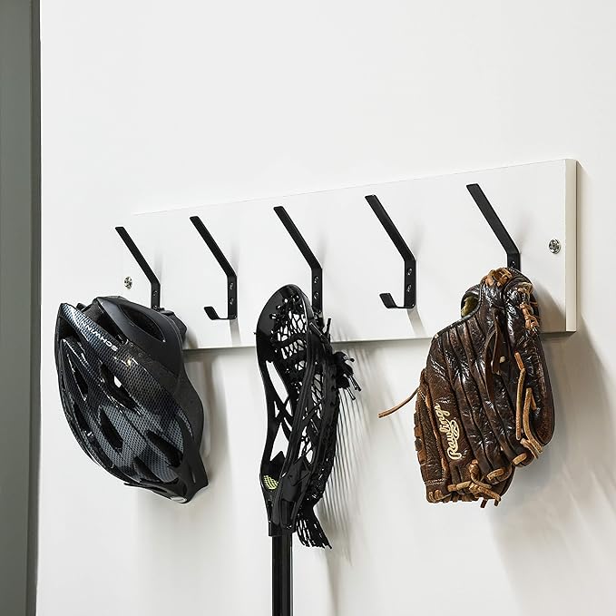 Amazon Basics Wall Mounted Modern Metal Drywall Coat Hooks - Flat Black, 5-Pack | Modern, Drywall