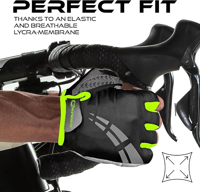 WESTWOOD FOX Cycling Gloves for Men Women,Half Finger Unisex Gel Padded Anti-Slip Mountain Bike Gloves, Breathable Shock Absorption Grip Palm Bicycle Summer Riding MTB Bike Gloves