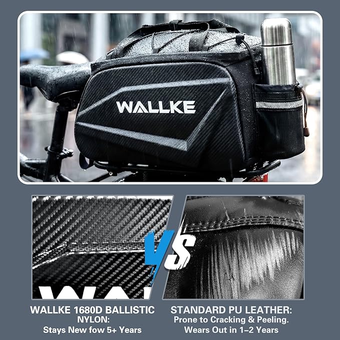 Wallke Hard Shell Bike Bag, 12L Ebike Bag for Bike Rear Rack, Waterproof Bike Saddle Bag with Reflector/Shoulder Strap/Rain Cover, Bike Panniers for Commuter Cycling Travel Wallke Ebike H9 Ultra H7