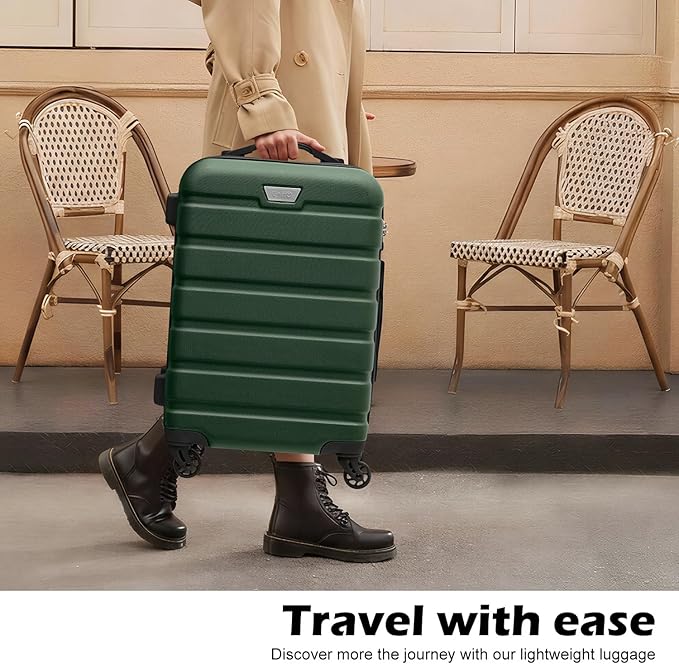 Coolife Luggage 3 Piece Set Suitcase Spinner Hardshell Lightweight TSA Lock (dark green, 20/24/28)