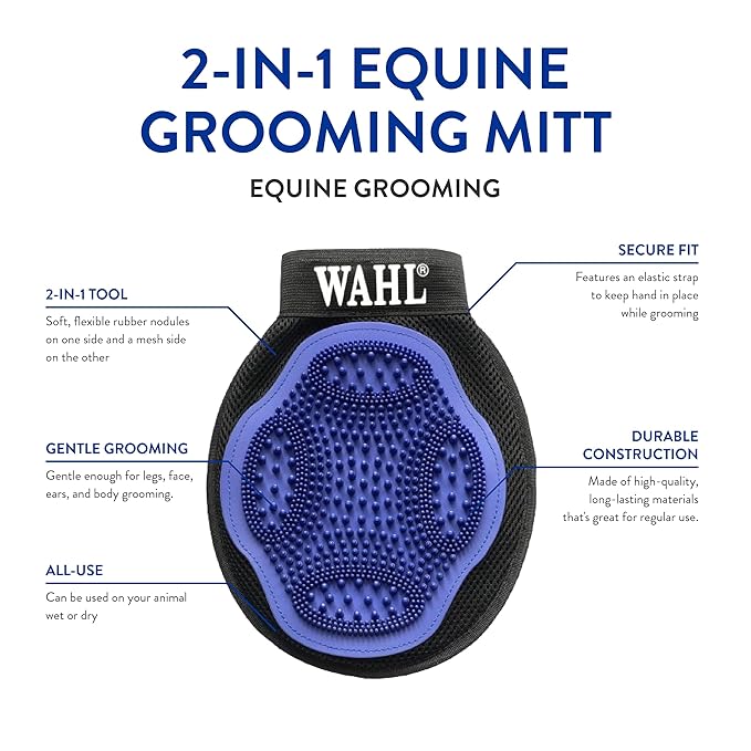 WAHL Professional Animal Equine Grooming Mitt - Flexible Rubber Brush for Horse Care