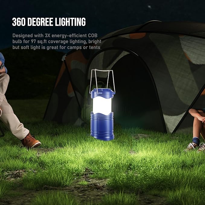 Lichamp LEDキャンプランタン 4個セット 電池式懐中電灯 停電対策 ポータブル折りたたみ式吊り下げライト 家庭、アウトドア、緊急用ランプサバイバルキットギア ハリケーン用 ブルー