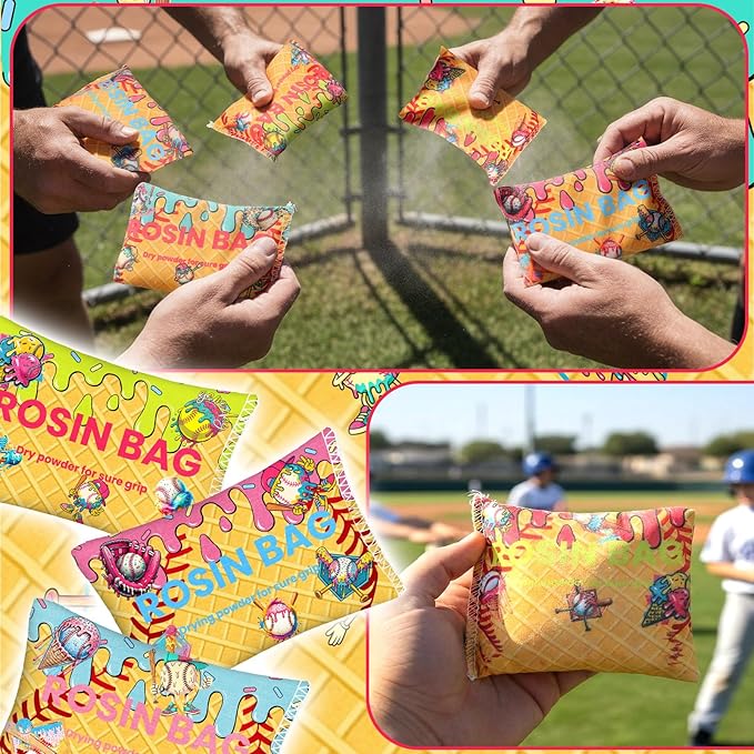 アイスクリームドリップ野球パーティー記念品6個パック バルク野球ドリップロジンバッグ 握力強化ソフトボールテニス汗かきハンドグリップ用 ピッチングポールボウリングゴルフ用パインロジンパウダー