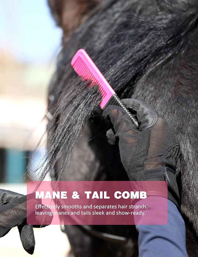 Shinewell Horse Grooming Kit, Complete Horse Brush Set, Equine Grooming Tools for Shedding & Daily Care Pink
