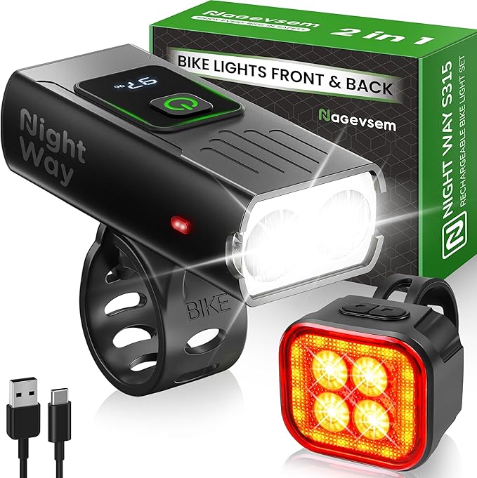 Bike Lights Set, LED Super Bright USB-C Rechargeable Headlight & Taillight, Waterproof Front & Rear Back Bicycle Light for Night Riding, Road & Mountain Cycling