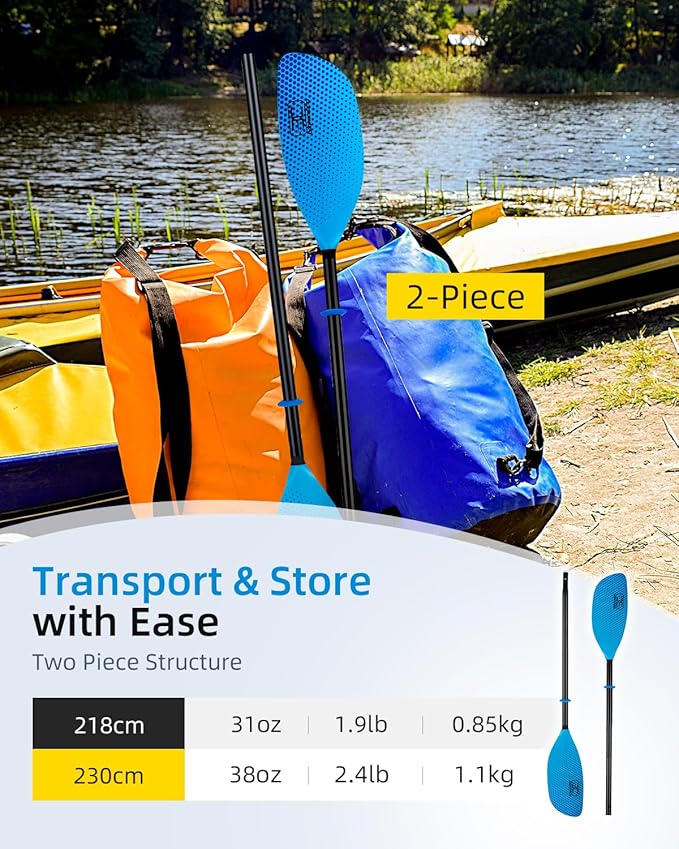 OCEANBROAD カヤックパドル 86インチ/218cm、90.5インチ/230cm アルミシャフト 2ピースフロータブルカヤックオール カヤック、カヌー、ボート用