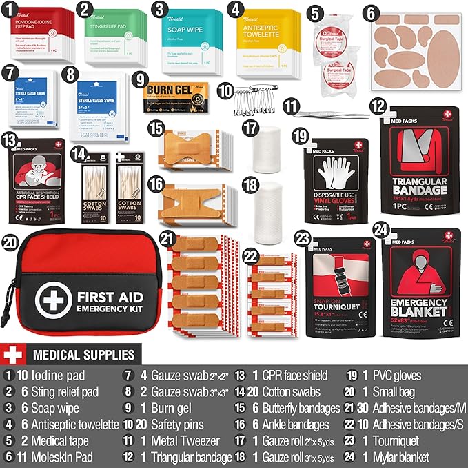 Survival First Aid Kit, 190 Pcs Survival Gear and Medical Supplies, Military IFAK EMT Molle Tactical Pouch for Outdoor, Camping, Hiking, Car, Vehicles and More