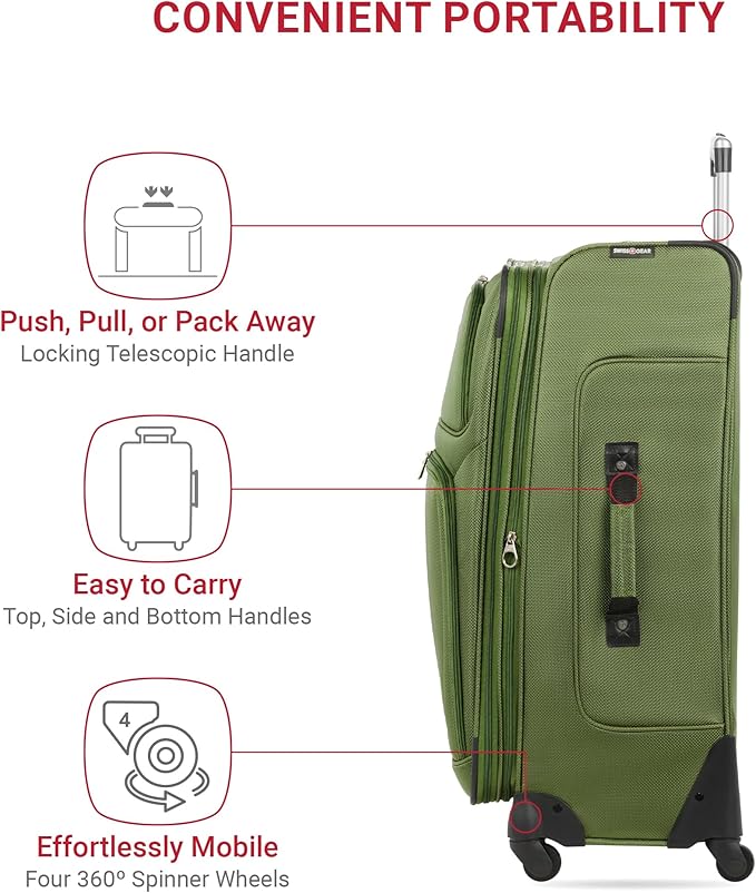 SwissGear Sion Softside Expandable Luggage with Spinner Wheels, Evergreen, 2-Piece Set (21/29)