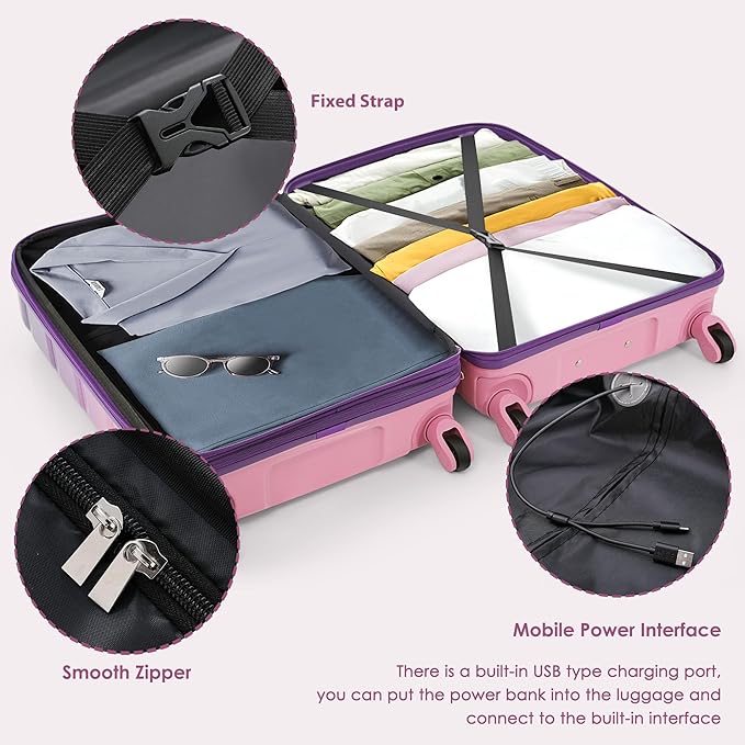 Hardshell Luggage, Lightweight Suitcases with Spinner Wheels, purple pink
