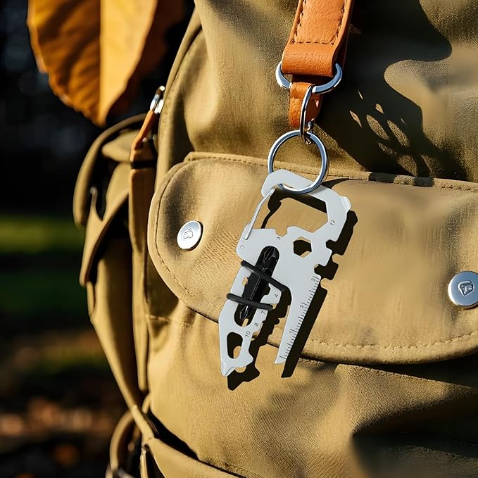 Father's Day Gifts for Dad from Daughter Son, Keychain Multi-tool 15 in 1 Pocket Gadgets Tools Bottle Opener Screwdriver, EDC Tool Key Ring Anniversary Birthday Gifts for Men Him (Dinosaur Skull)