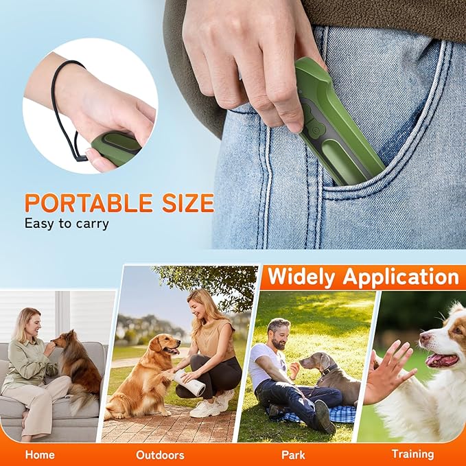 Dog Bark Deterrent Devices, Ultrasonic Anti Barking Device for Dogs, Portable Dog Training Device Safe for Dogs & Human Bark Control Barks No More Indoor Outdoors Behavior Correct (Green)