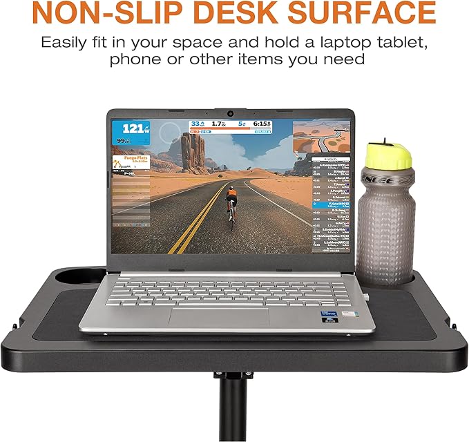 Indoor Cycling Desk - Foldable Tabletop with Non-Slip Surface - Adjustable Height Computer Stand, Bike Trainer & Treadmill Desks