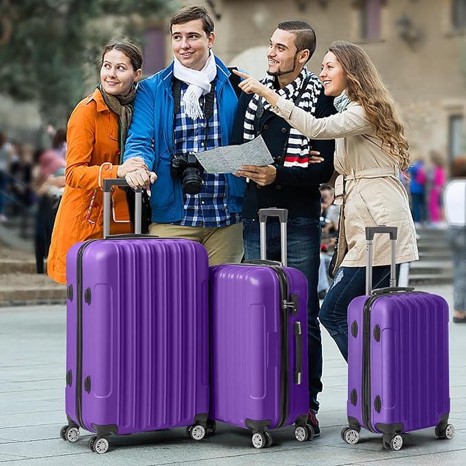 Karl home Luggage Set of 3 Hardside Carry on Suitcase Sets with Spinner Wheels & TSA lock, Portable Lightweight ABS Luggages for Travel, Business - Purple (20/24/28)