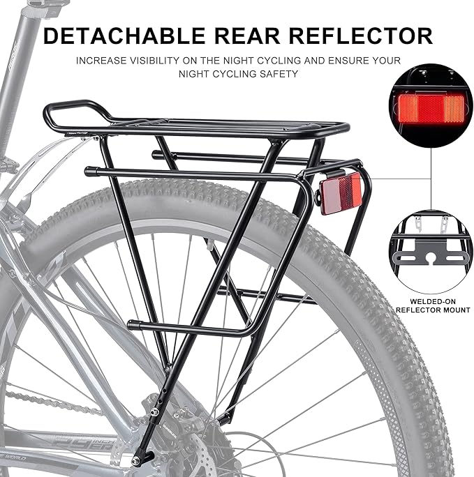 CXWXC Rear Bike Rack - Bike Cargo Rack for Disc Brake/Non-Disc Brake Mount - Bicycle Pannier Rack, Touring Carrier Rack fit 26”-29” and 700c