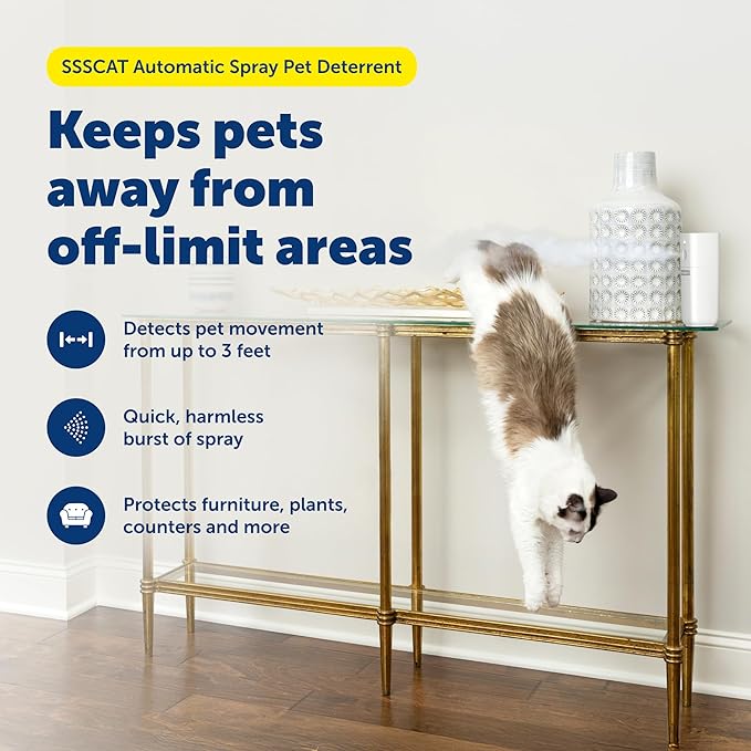 PetSafe SSSCAT Automatic Spray Pet Deterrent - Contactless Behavior Correction - Motion Sensor Air Burst - Odorless - Non-Staining - Versatile Placement Spray