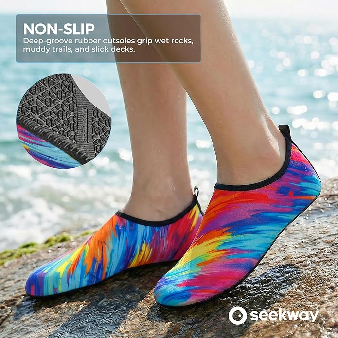 SEEKWAY Water Shoes Women Men Adult Quick-Dry Aqua Socks Barefoot Non Slip for Beach Swim River Pool Lake surf Black SK002(U)