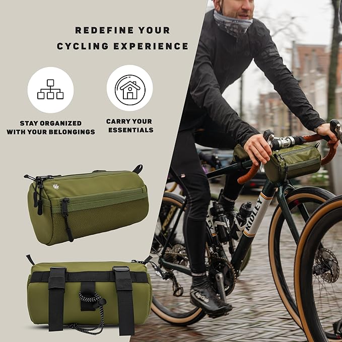 Lumiere & Co. Bike Handlebar Bag - Durable, Multiple-Size Options and Multi-Color Options -Dual Elastic Straps, Clips & Hook & Loop Attachments (Green, Large)